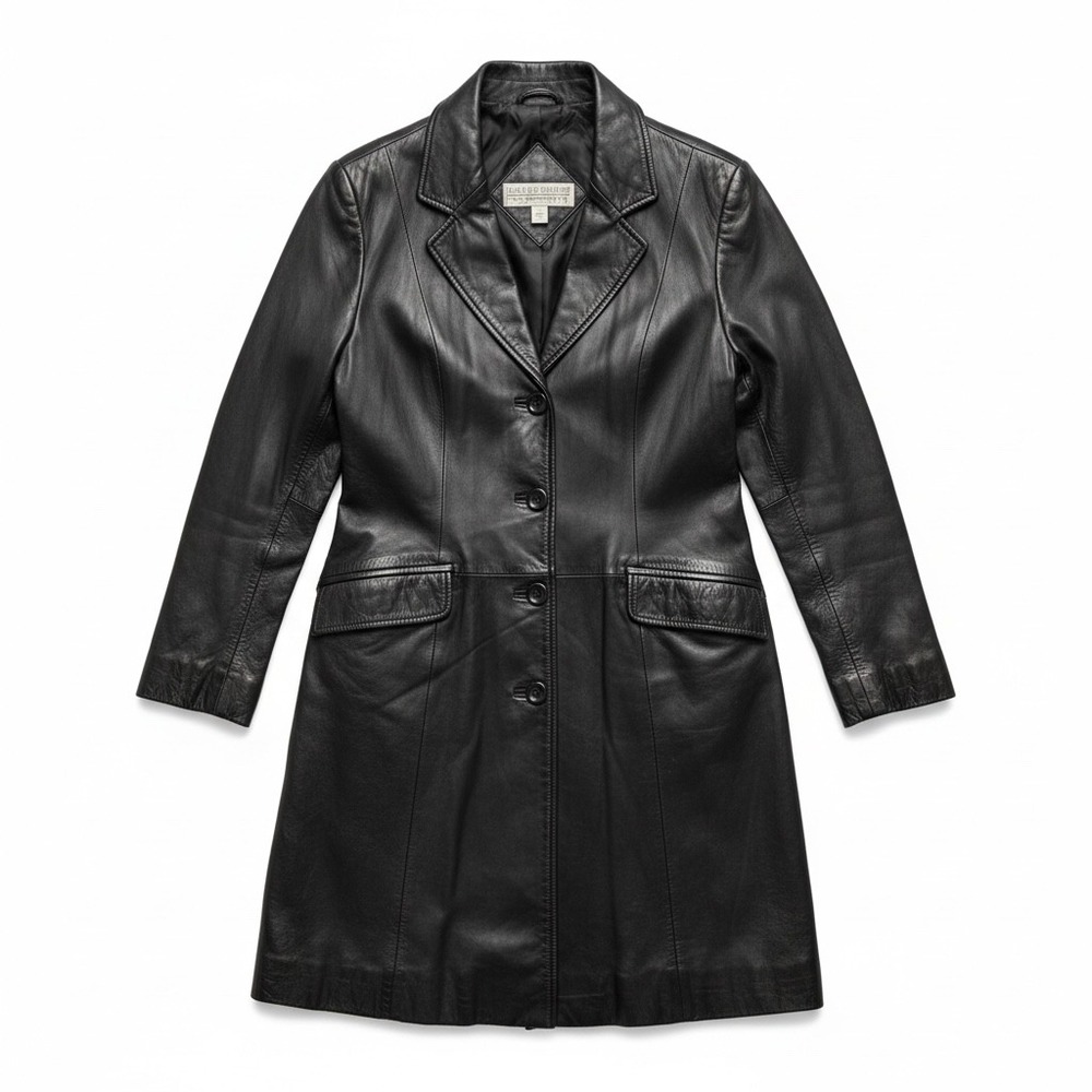 Black New Zealand Lambskin100% Leather Long Coat Jacket Womens Small Whimsigoth